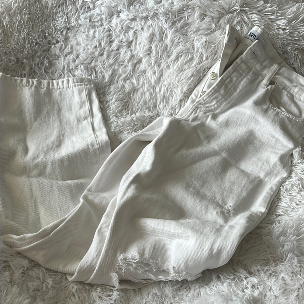 Zara white Distressed Denim